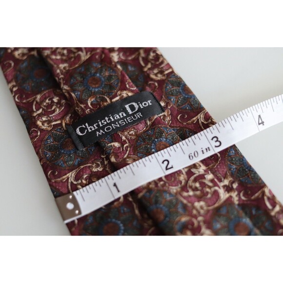 Last Price! Christian DIOR Monsieur Men’s Silk Neck Tie Burgundy Gold Crest - Picture 2 of 9